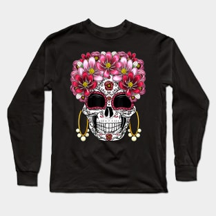 Floral Sugar Skull Halloween Long Sleeve T-Shirt